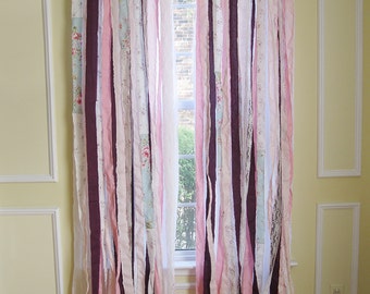 Boho Window Curtains | Bohemian Ribbon Curtains | Shabby Chic Curtains | Bohemian Curtains | Handmade Gypsy Curtains | Set of 2 Panels