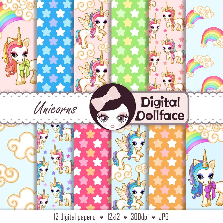 Unicorn Digital Paper, Pattern Download, DIY Unicorn Party Decorations ...