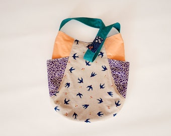 Canvas shoulder bag, Fabric tote, Cute tote bag, 241 tote, Japanese cotton Swallow print