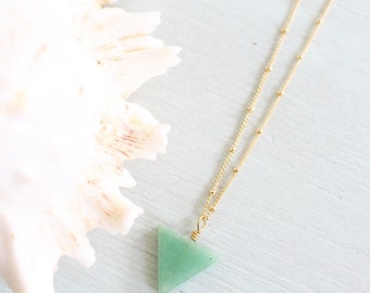 Aventurine Triangle Necklace - Natural Green Aventurine Necklace - Long Aventurine Necklace - Green Adventurine Necklace