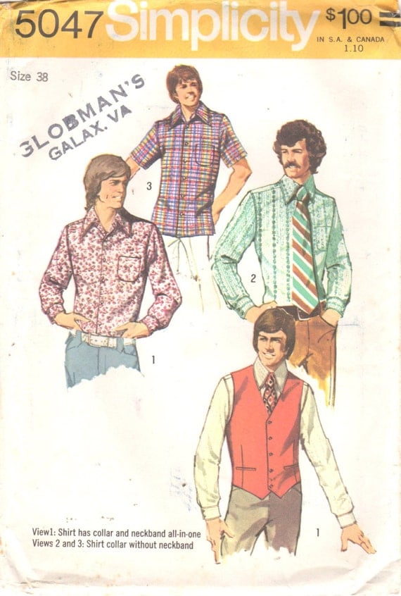 1970s Simplicity 5047 Mens Shirt and Vest Pattern by mbchills