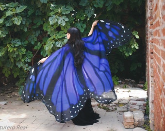 Butterfly blue wings cape Monarch cloak scarf costume adult fairy chiffon belly dance