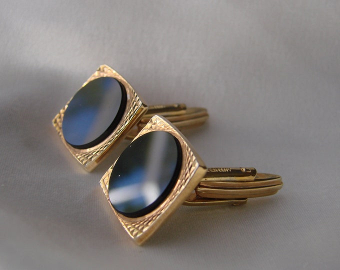 60s West Germany Black Glass Cufflinks / Mens Jewelry / Vintage Jewelry / Jewellery