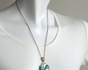 Turquoise and Silver Pendant vintage, ethnic tribal jewel, silver 925 pendant