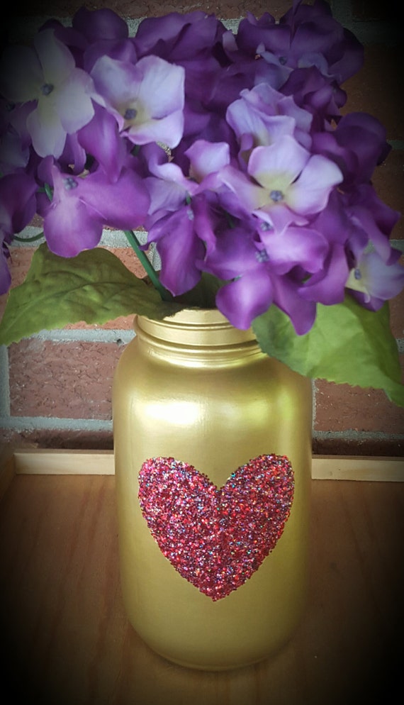 Gold Glitter Mason Jar Table Centerpiece by ClaraGCreations
