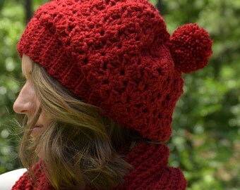 Satin Lined Winter Hat - Women's Crochet Slouchy - Lined Wool Hat - Dauphin Hat in 8 Colors - Flower & Pom Pom Slouchy - Natural Hair Tam