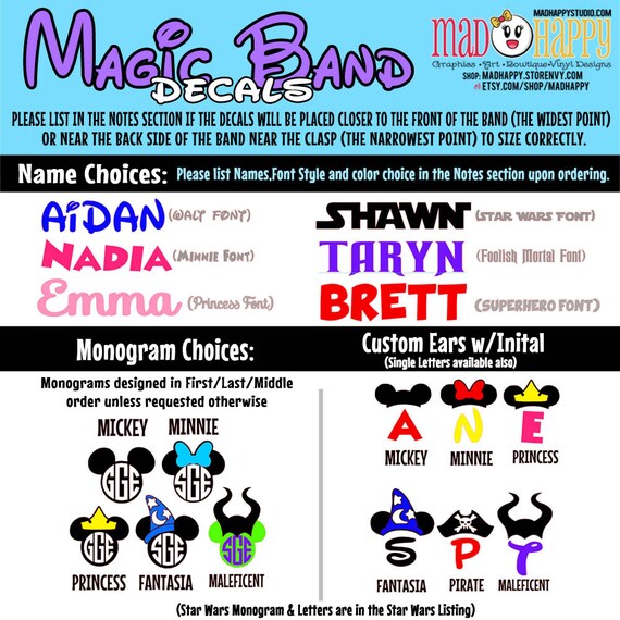 Magic Band Vinyl Decal Names/ Monograms/ Custom Ears by MadHappy