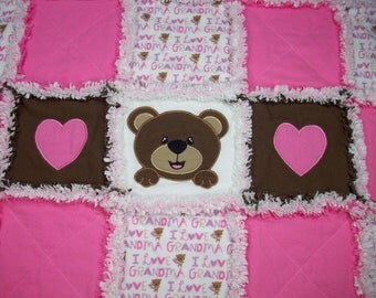 Teddy Bear Rag Quilt, Rag Quilt Baby, Applique Rag Quilt, Rag Quilt for sale, Baby Girl Quilt, Baby Blanket, Handmade Quilts, Toddler