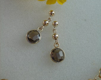 Gold Earrings, 585 goldfilled with smoky quartz