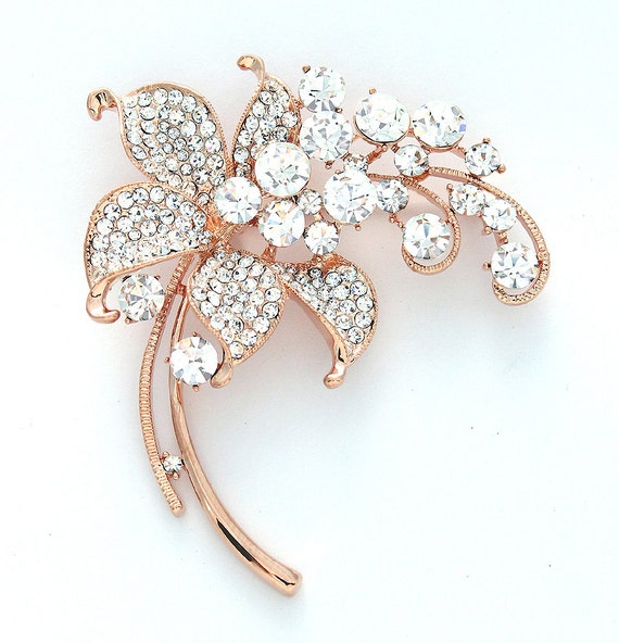 Rose Gold Brooch Rose Gold Bridal Dress Sash Broach Rose