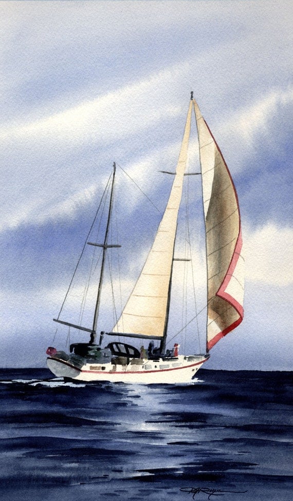 sailboat art print catching wind watercolor