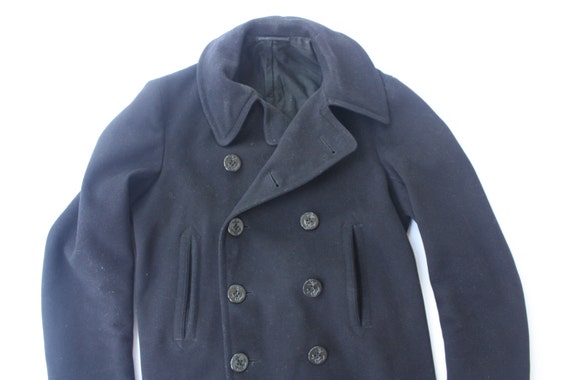 1940s WWII 10 Button Navy Pea Coat// 40s USN Stenciled//Chin