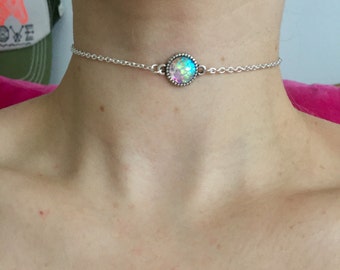 Iridescent mini mermaid scale choker