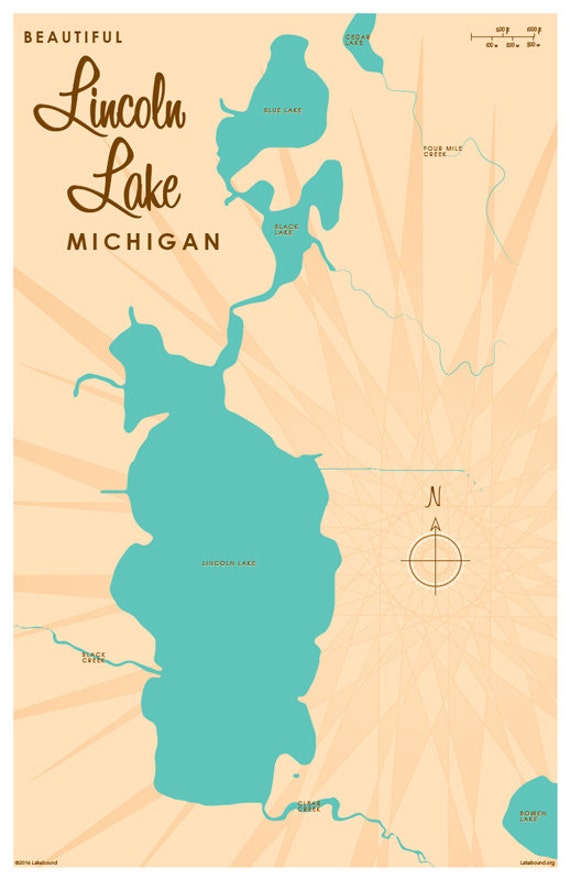 Lincoln Lake Mi Map Print