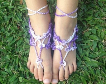 Childs Purple Crochet Barefoot Sandals, Kids Footless Crochet Sandals, Toddler Beach Shoes, Kids Shoes, Boho Kids Sandals - READY TO SHIP!