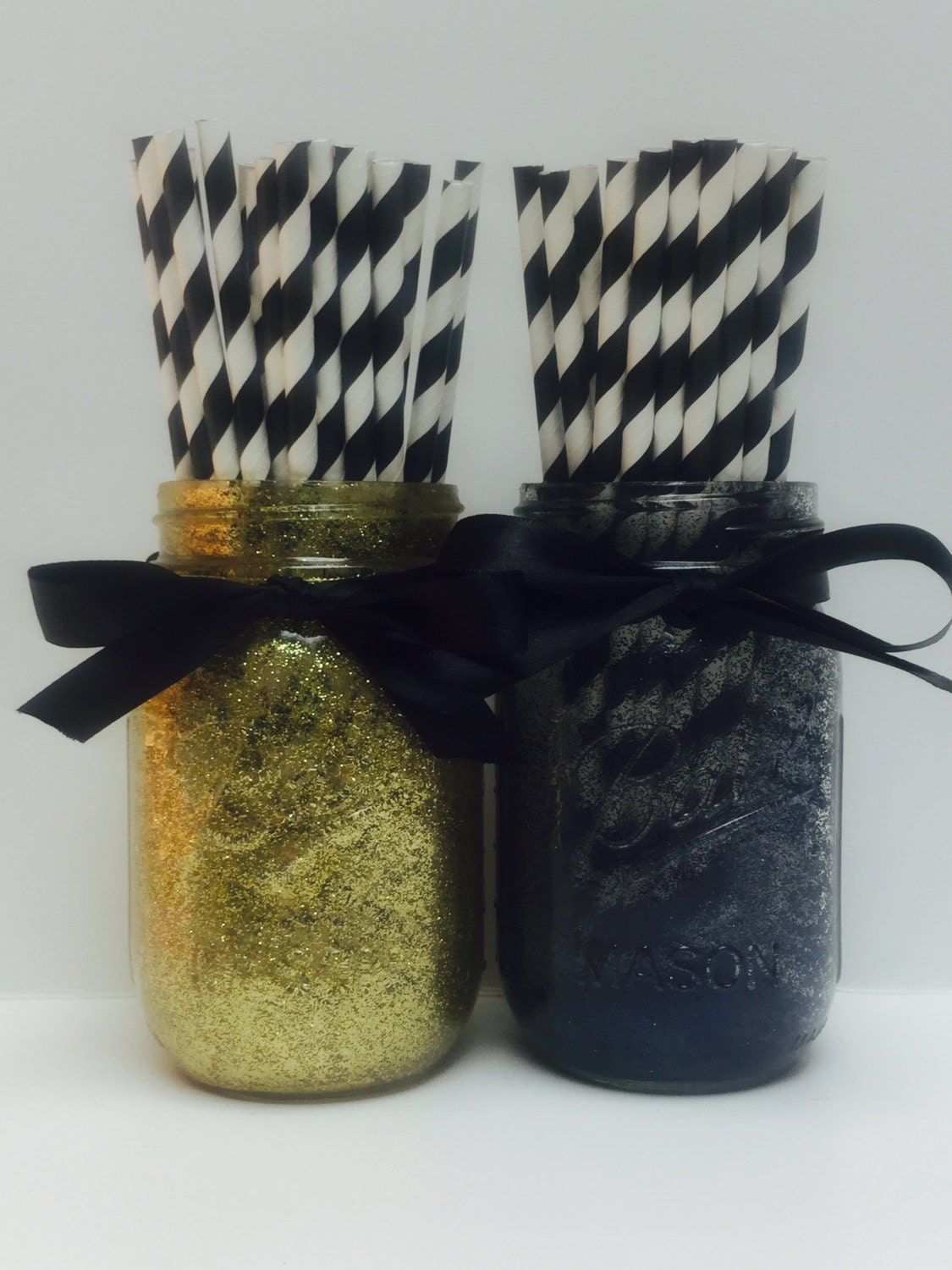 Set of 2 Glitter Mason Jar Wedding Centerpieces Mason Jars
