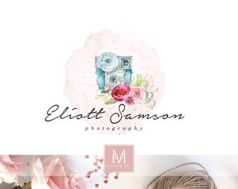 Premade Logo Camera Logo Boho Photography Logo and Watermark Design Business Branding Photography Watermark Calligraphy Logo Vintage Camera