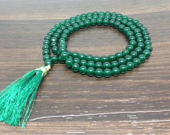 One (1) Natural 6mm Green Jade Mala with 108 Prayer Beads for Meditation Green Jade Jap Mala Prayer Mala Green Jade Necklace