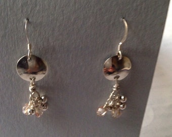 Small circles sterling silver dandle earrings with small silver and glass beads