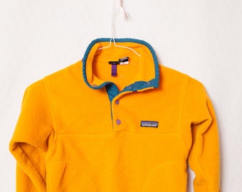 Kids Patagonia Size 6 Fleece Sweater, Teal, Neon Orange, & Yellow Patagonia Kids Fleece Vintage Sweatshirt, Kids Patagonia Fleece Sweatshirt