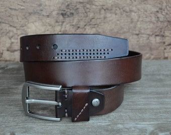 Mens Leather Belt , Mens Belt , Heavy Duty Cowskin Belt , Durable Belt , Top Grain Belt , Dark Brown