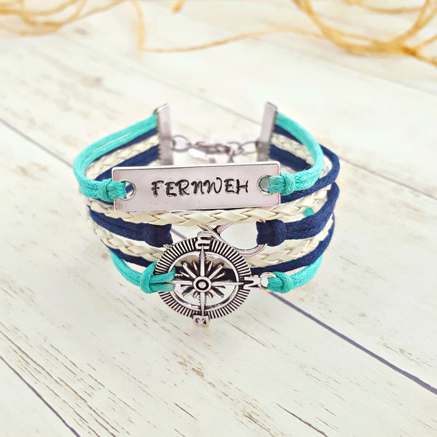 Hand Stamped Jewelry Compass Bracelet Infinity Bracelet