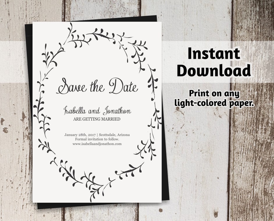 Printable Save the Date Card Template Rustic Foliage Winter