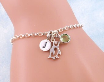 Silver Penguin Bracelet, Penguin Jewelry, Animal Bracelets, Animal Charms, Tiny Penguin Charm Bracelet, Personalized Jewelry