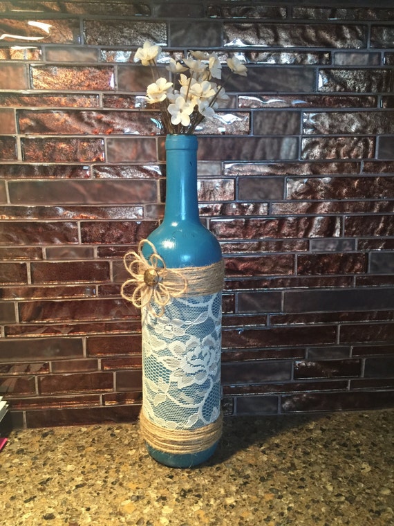 Turquoise wine bottle by UNIQUEbycami on Etsy