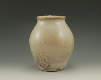Ceramic Vase Shino & Wood Ash, Stoneware Handmade, Wheel Thrown, Gray White Cream , Reduction Gas Fired, 6.5 inches high