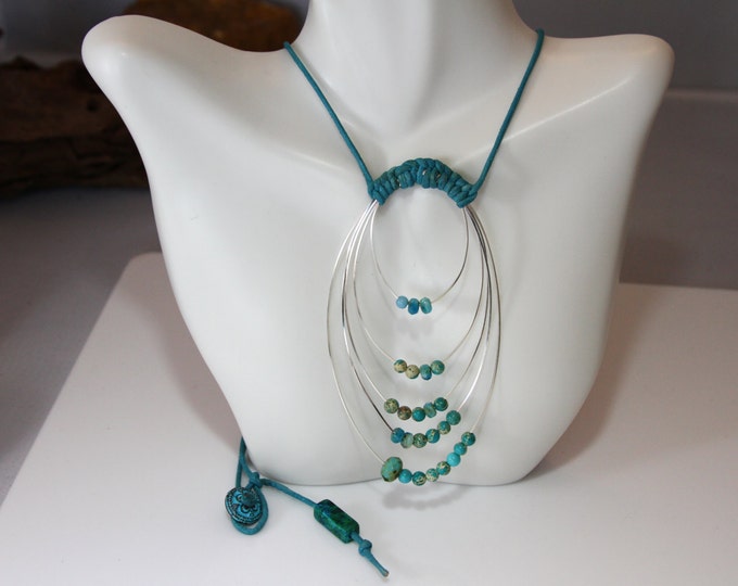 African Jade and Silver leather cord necklace