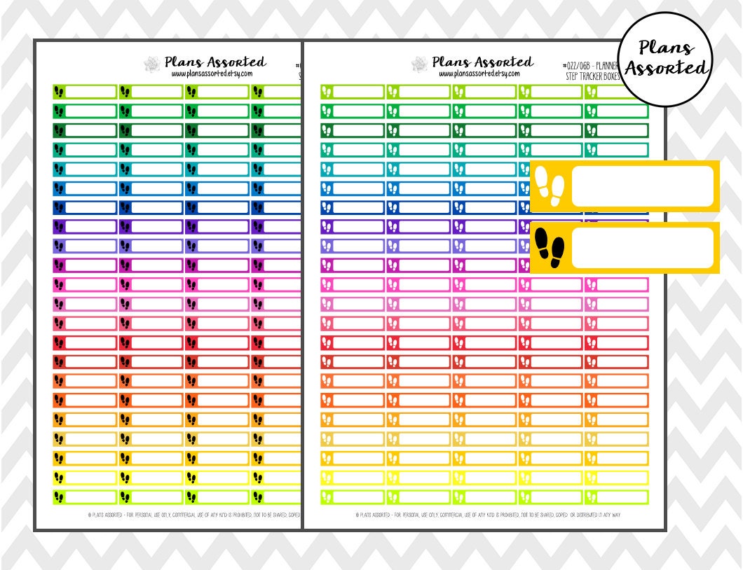 Step Tracker Box Sticker Set Bright Printable Life Planner