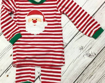 Monogram-able Childrens Adult Christmas pajamas pjs with Santa Snowman applique