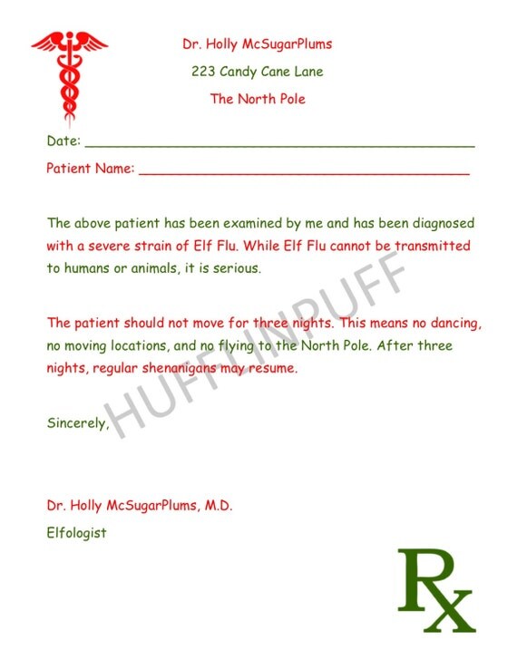Traveling Holiday Elf Sick Note