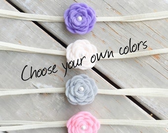 Felt Flower Baby Headband, Baby Headband, Choose your colors, Baby Headband Set, Baby Flower Headband, Felt Headband, Flower Headband