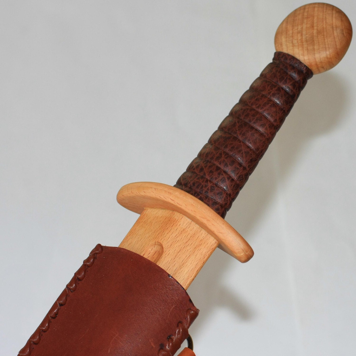 Toy wooden sword with leather sheath by RusWoodToys on Etsy