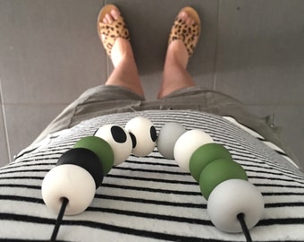 Polymer clay bead necklace. Spots black white green 'the kayla'