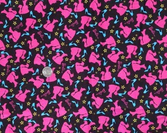 BARBIE Silhouette Cotton Fabric ~ Mattel ~ New Fabric FAT Quarter / FQ w/ Retro/Vintage Look