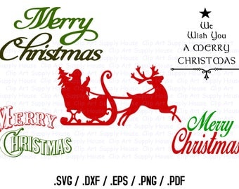 Merry Christmas Clipart, Christmas SVG File, Merry Christmas SVG File for Vinyl Cutter, Screen Printing, Silhouette, Die Cut Machine - CA320