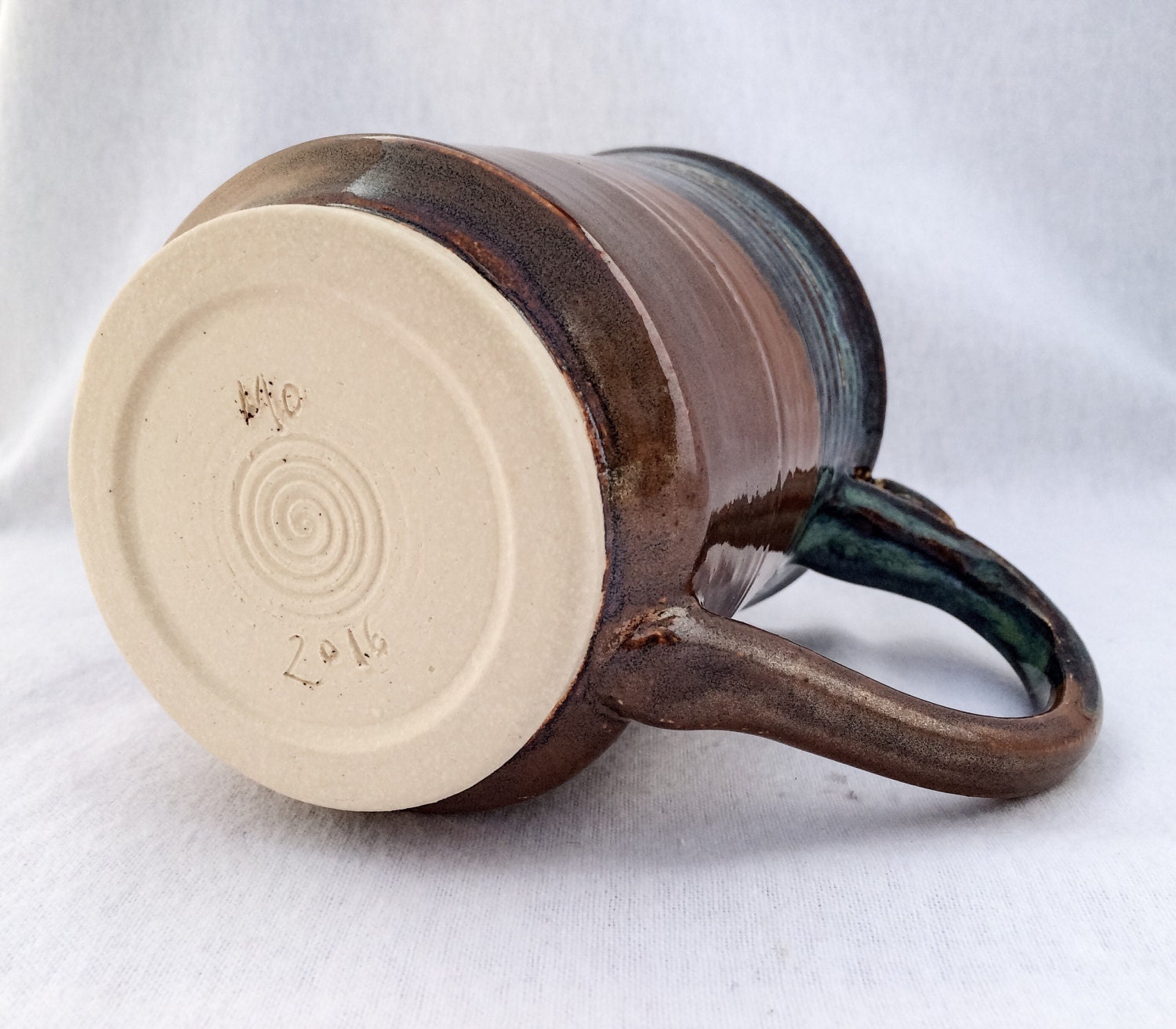 ExtraLarge stoneware pottery mug with thumb rest copper and