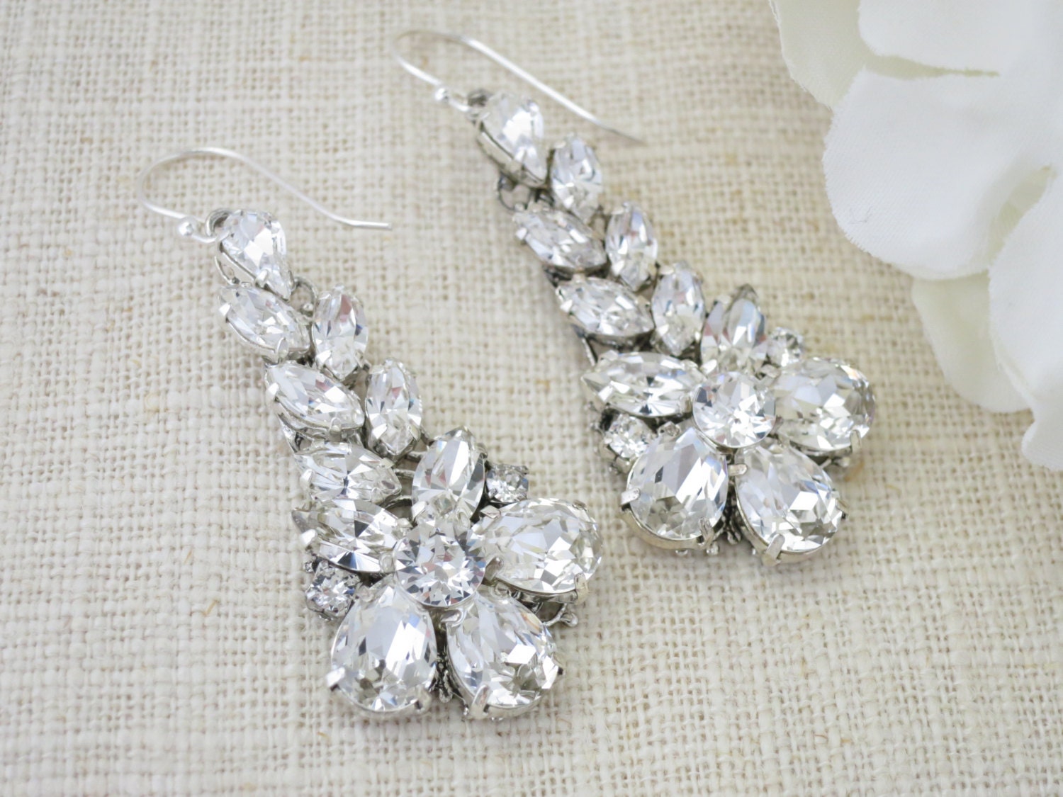 Crystal wedding earring, Swarovski rhinestone chandelier statement earring, Art Deco bridal earring