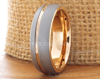 Tungsten Ring Rose Gold Wedding Band Ring Tungsten Carbide 7mm 18K Tungsten Ring Man Wedding Band Male Women Anniversary Matching Ring Dome