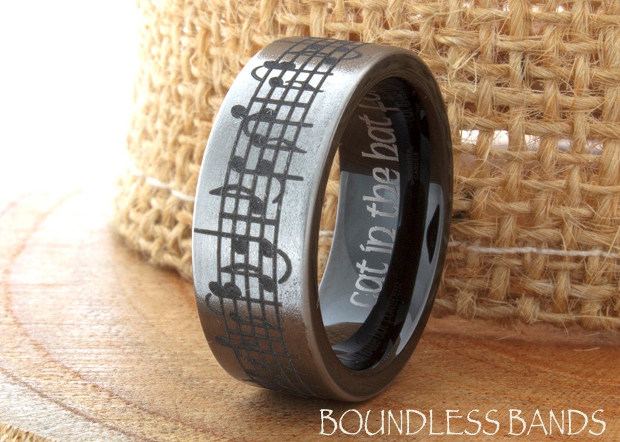 Music Wedding Ring Tungsten Wedding Band Your Wedding Song Ring 7mm 9mm Black Anniversary Ring Promise Ring Custom Laser Engraved Ring Set