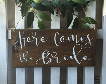 Here comes the Bride sign - flower girl sign - ring bearer sign - rustic wedding signage - Here comes your Bride sign - custom wood sign