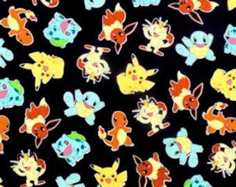 Pokemon Fabric, Pikachu on Black Kaufman fabric, AOP-15114-190 Jet Black / Yardage / Pokemon by the Yard / Robert Kaufman