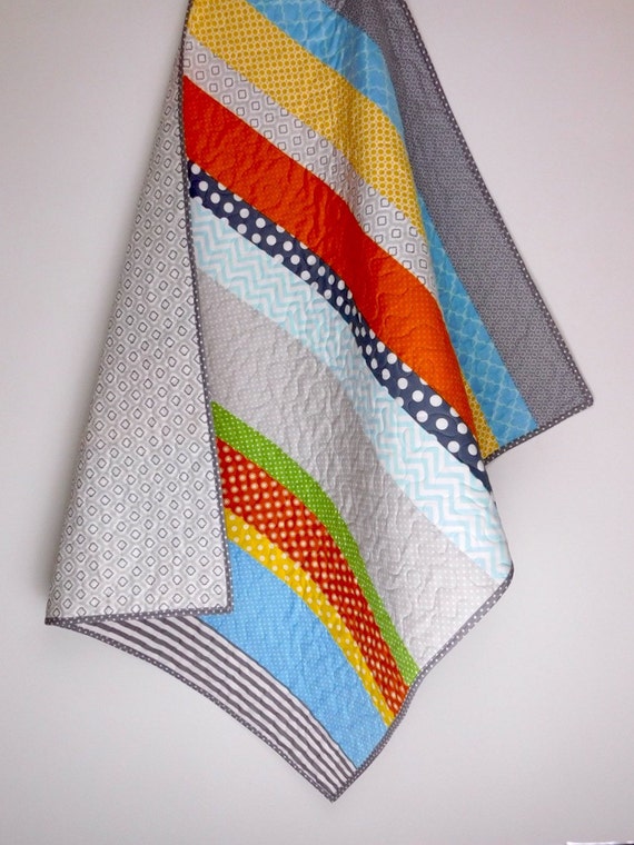 Baby boy strip quilt modern striped quilt crib size quilt