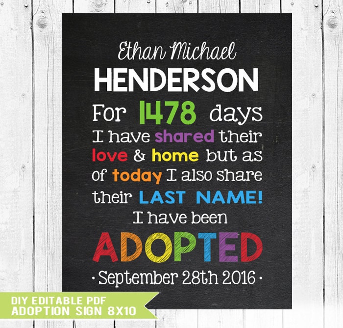 Adoption sign Adopted days in foster care Adoption day