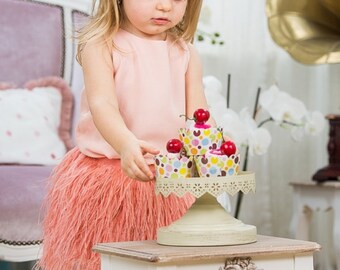 Jordan Feather Skirt, Elegant Skirt for Little Girls, Coral Ostrich Feather Skirt, Girls Special Occasion Outfit, First Birthday Outfit