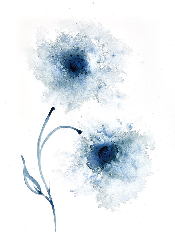 Items similar to Signed print of navy blue flowers abstract painting