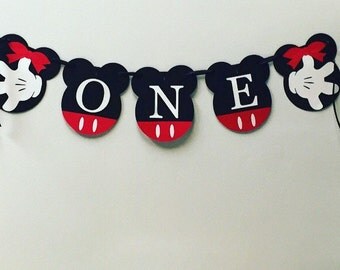 Minnie Mouse Birthday Party Banner, Minnie Mouse ONE Banner, Mickey Mouse Highchair Banner, Minnie Mouse Birthday Party Decoration, Disney